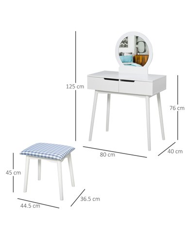 HOMCOM Dressing Table & Stool Set w/ Drawers Mirror Modern Elegant Vanity Makeup Padded Seat Home Bedroom Beauty Furniture White