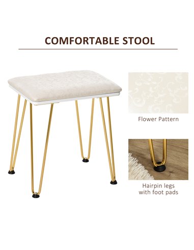 HOMCOM Dressing Table Set with LED Light, Cushioned Stool, White 831-395V70WT