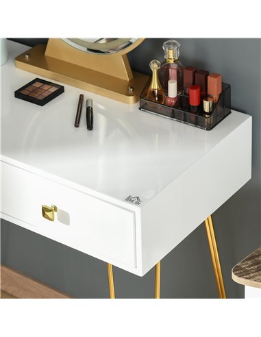 HOMCOM Dressing Table Set with LED Light, Cushioned Stool, White 831-395V70WT