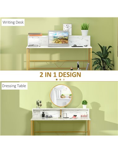 HOMCOM Modern Dressing Table with Mirror, Faux Marble Texture, White 831-542