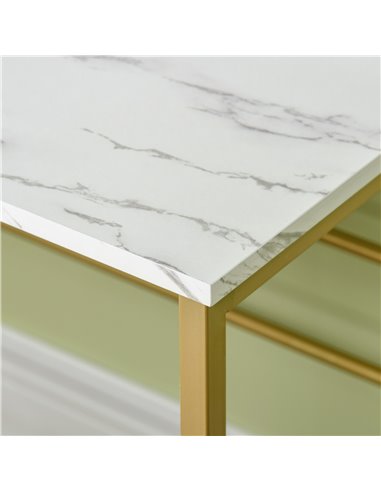 HOMCOM Modern Dressing Table with Mirror, Faux Marble Texture, White 831-542