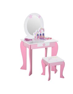 HOMCOM Kids Dressing Table with Mirror & Stool, Acrylic Mirror, Pink & White