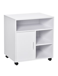 HOMCOM Multi-Storage Printer Stand Unit Office Desk Side Mobile Storage w/ Wheels Modern Style 60L x 50W x 65.5H cm - White
