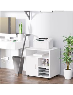HOMCOM Multi-Storage Printer Stand Unit Office Desk Side Mobile Storage w/ Wheels Modern Style 60L x 50W x 65.5H cm - White 2