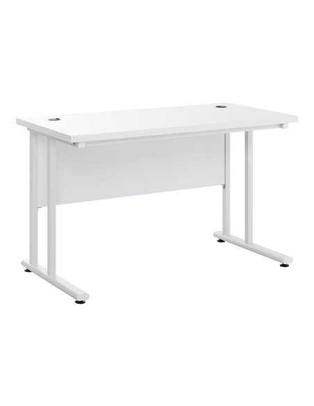 HOMCOM Home Office Computer Desk,  Writing Table, 120x60x75cm with 2 Cable Management Holes, C-Shaped Metal Legs, White - pic 27222 | FastDaddyshop