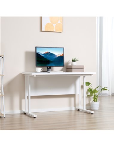 HOMCOM Home Office Computer Desk,  Writing Table, 120x60x75cm with 2 Cable Management Holes, C-Shaped Metal Legs, White