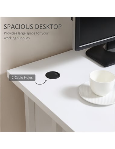 HOMCOM Home Office Computer Desk,  Writing Table, 120x60x75cm with 2 Cable Management Holes, C-Shaped Metal Legs, White