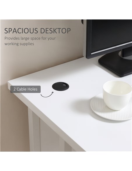 HOMCOM Home Office Computer Desk,  Writing Table, 120x60x75cm with 2 Cable Management Holes, C-Shaped Metal Legs, White - pic 27225 | FastDaddyshop