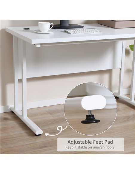 HOMCOM Home Office Computer Desk,  Writing Table, 120x60x75cm with 2 Cable Management Holes, C-Shaped Metal Legs, White - pic 27226 | FastDaddyshop