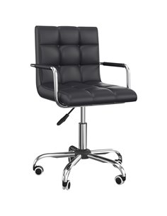 Vinsetto Mid Back PU Leather Home Office Desk Chair Swivel Computer Chair with Arm, Wheels, Adjustable Height, Black