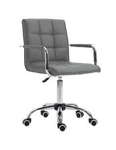 Vinsetto Mid Back PU Leather Home Office Desk Chair Swivel Computer Chair with Arm, Wheels, Adjustable Height, Grey