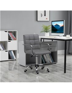 Vinsetto Mid Back PU Leather Home Office Desk Chair Swivel Computer Chair with Arm, Wheels, Adjustable Height, Grey 2