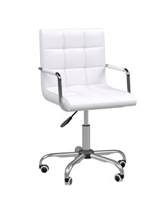 Vinsetto Mid Back PU Leather Home Office Desk Chair Swivel Computer Chair with Arm, Wheels, Adjustable Height, White