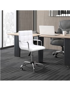 Vinsetto Mid Back PU Leather Home Office Desk Chair Swivel Computer Chair with Arm, Wheels, Adjustable Height, White 2