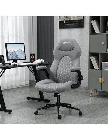 Vinsetto Home Office Desk Chair, Computer Chair with Flip Up Armrests, Swivel Seat and Tilt Function, Light Grey