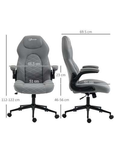 Vinsetto Home Office Desk Chair, Computer Chair with Flip Up Armrests, Swivel Seat and Tilt Function, Light Grey
