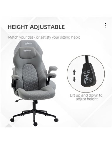 Vinsetto Home Office Desk Chair, Computer Chair with Flip Up Armrests, Swivel Seat and Tilt Function, Light Grey