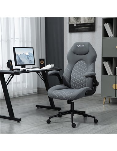 Vinsetto Home Office Desk Chair, Computer Chair with Flip Up Armrests, Swivel Seat and Tilt Function, Dark Grey