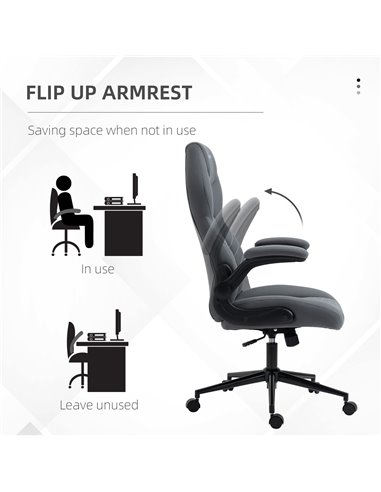 Vinsetto Home Office Desk Chair, Computer Chair with Flip Up Armrests, Swivel Seat and Tilt Function, Dark Grey