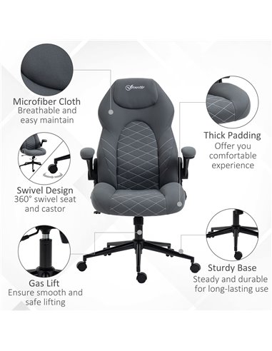 Vinsetto Home Office Desk Chair, Computer Chair with Flip Up Armrests, Swivel Seat and Tilt Function, Dark Grey