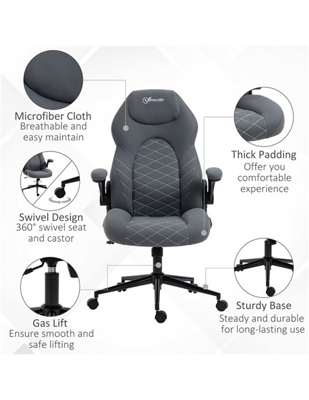 Vinsetto Home Office Desk Chair, Computer Chair with Flip Up Armrests, Swivel Seat and Tilt Function, Dark Grey - pic 27291 | FastDaddyshop