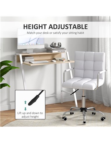 HOMCOM Home Office Chair and Computer Desk Set, Faux Leather Desk Chair with Swivel Wheels, Study Desk with Storage Shelf, White