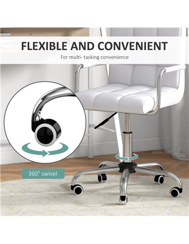 HOMCOM Home Office Chair and Computer Desk Set, Faux Leather Desk Chair with Swivel Wheels, Study Desk with Storage Shelf, White