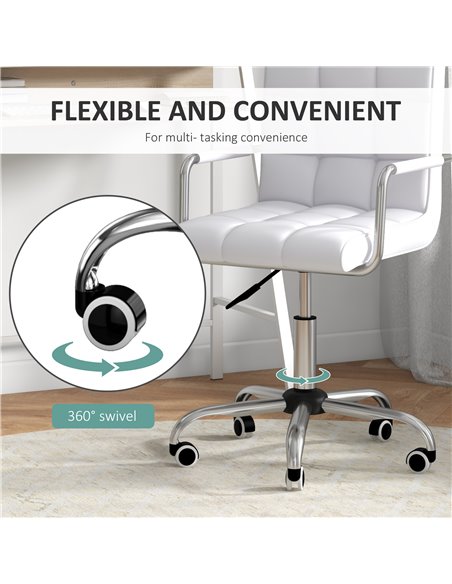 HOMCOM Home Office Chair and Computer Desk Set, Faux Leather Desk Chair with Swivel Wheels, Study Desk with Storage Shelf, White - pic 27316 | FastDaddyshop