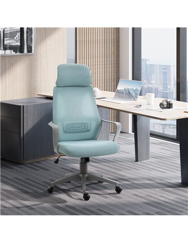 Vinsetto Ergonomic Office Chair w/ Wheel, High Mesh Back, Adjustable Height Home Office Chair - Blue