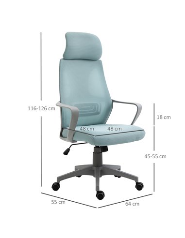 Vinsetto Ergonomic Office Chair w/ Wheel, High Mesh Back, Adjustable Height Home Office Chair - Blue