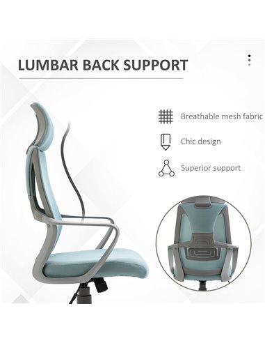 Vinsetto Ergonomic Office Chair w/ Wheel, High Mesh Back, Adjustable Height Home Office Chair - Blue