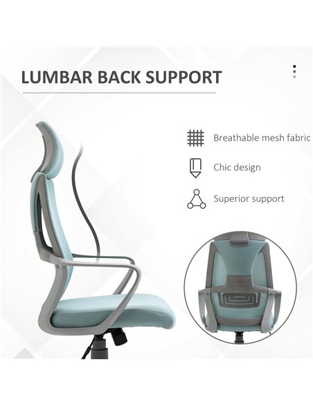 Vinsetto Ergonomic Office Chair w/ Wheel, High Mesh Back, Adjustable Height Home Office Chair - Blue - pic 27335 | FastDaddyshop