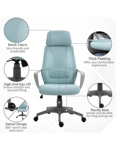 Vinsetto Ergonomic Office Chair w/ Wheel, High Mesh Back, Adjustable Height Home Office Chair - Blue