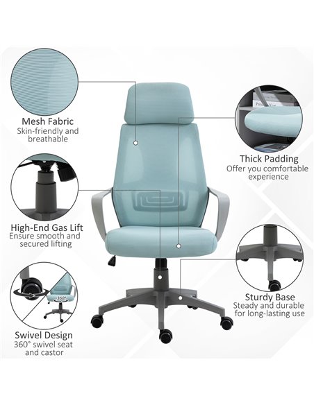 Vinsetto Ergonomic Office Chair w/ Wheel, High Mesh Back, Adjustable Height Home Office Chair - Blue - pic 27336 | FastDaddyshop