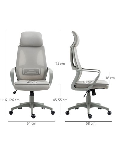 Vinsetto Ergonomic Office Chair w/ Wheel, High Mesh Back, Adjustable Height Home Office Chair - Grey