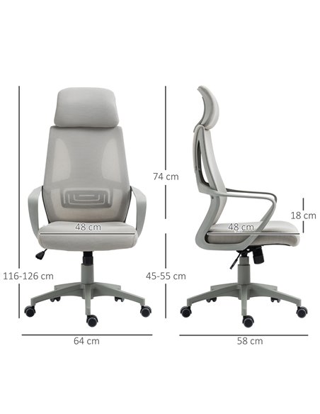Vinsetto Ergonomic Office Chair w/ Wheel, High Mesh Back, Adjustable Height Home Office Chair - Grey - pic 27341 | FastDaddyshop
