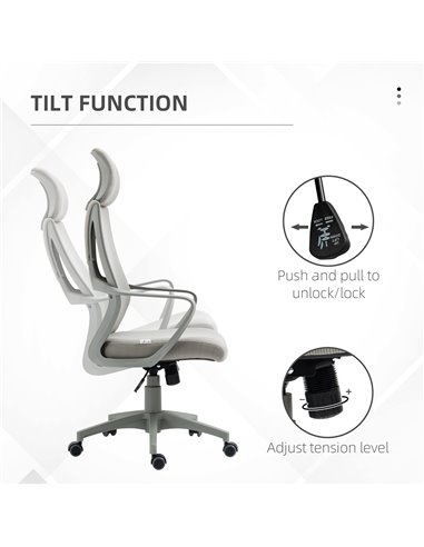 Vinsetto Ergonomic Home Office Chair with High Mesh Back, Grey 921-225V70GY