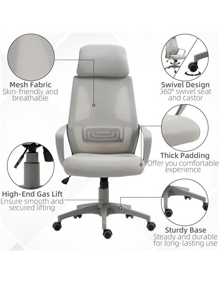 Vinsetto Ergonomic Office Chair w/ Wheel, High Mesh Back, Adjustable Height Home Office Chair - Grey - pic 27346 | FastDaddyshop