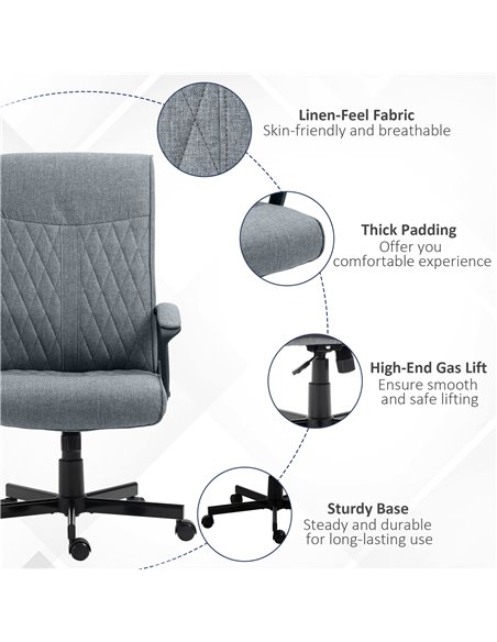 Vinsetto High-Back Home Office Linen Computer Chair with Adjustable Height and Tilt Function, Dark Grey - pic 27354 | FastDaddyshop