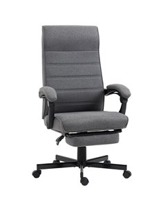 Vinsetto High-Back Home Office Linen Swivel Reclining Chair with Adjustable Height, Footrest and Padded Armrest, Grey