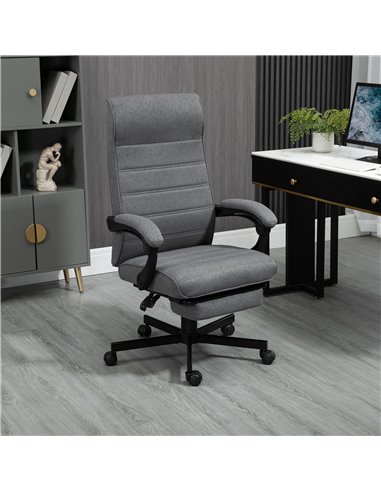 Vinsetto High-Back Home Office Linen Swivel Reclining Chair with Adjustable Height, Footrest and Padded Armrest, Grey