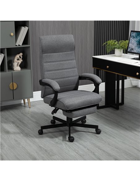 Vinsetto High-Back Home Office Linen Swivel Reclining Chair with Adjustable Height, Footrest and Padded Armrest, Grey - pic 27358 | FastDaddyshop