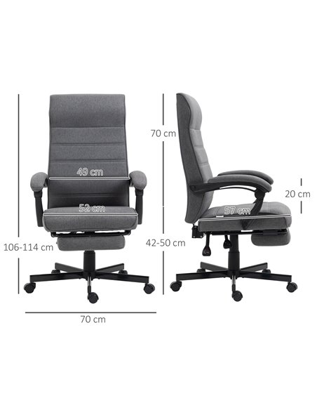 Vinsetto High-Back Home Office Linen Swivel Reclining Chair with Adjustable Height, Footrest and Padded Armrest, Grey - pic 27359 | FastDaddyshop
