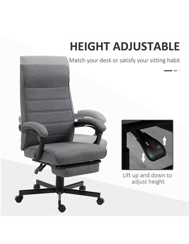 Vinsetto High-Back Home Office Linen Swivel Reclining Chair with Adjustable Height, Footrest and Padded Armrest, Grey