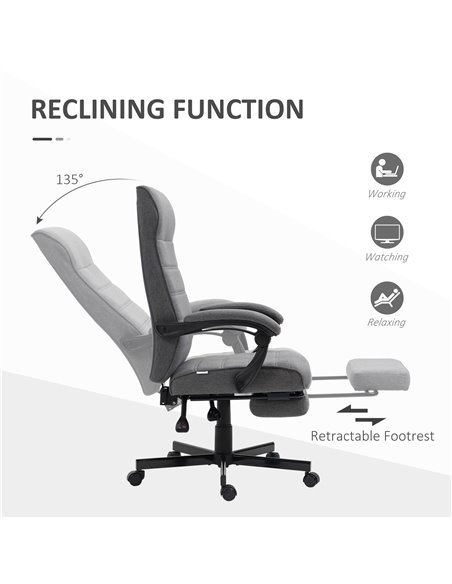 Vinsetto High-Back Home Office Linen Swivel Reclining Chair with Adjustable Height, Footrest and Padded Armrest, Grey - pic 27361 | FastDaddyshop
