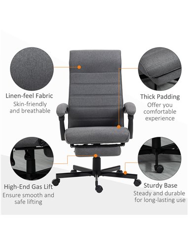 Vinsetto High-Back Home Office Linen Swivel Reclining Chair, Grey 921-610V70GY