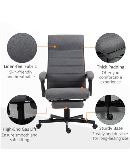 Vinsetto High-Back Home Office Linen Swivel Reclining Chair, Grey 921-610V70GY - pic 27363 | FastDaddyshop