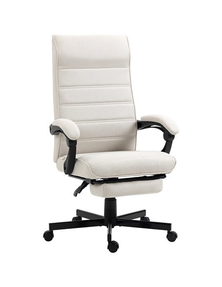 Vinsetto High-Back Home Office Linen Swivel Reclining Chair with Adjustable Height, Footrest and Padded Armrest, Cream White - pic 27366 | FastDaddyshop
