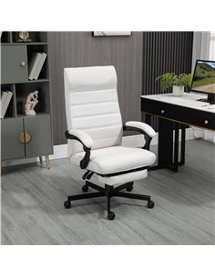 Vinsetto High-Back Home Office Linen Swivel Reclining Chair with Adjustable Height, Footrest and Padded Armrest, Cream White 2