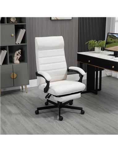 Vinsetto High-Back Home Office Linen Swivel Reclining Chair with Adjustable Height, Footrest and Padded Armrest, Cream White